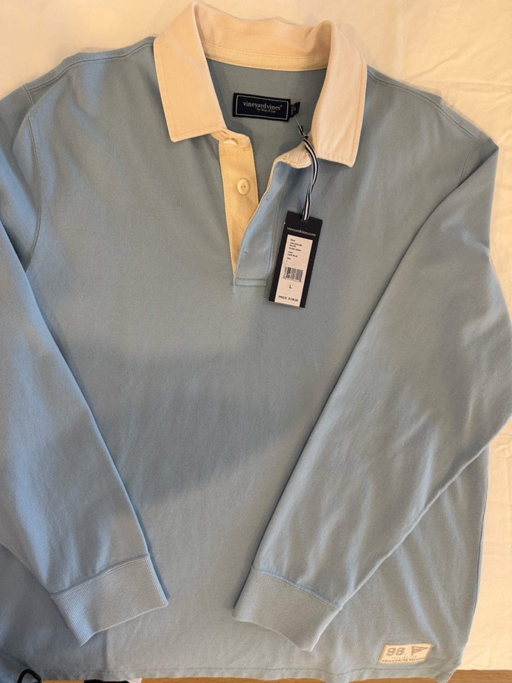 Vineyard Vines Light Blue Rugby Polo with Cream Collar, Size L, NWT